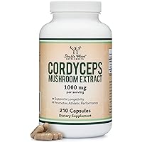 Cordyceps Capsules (Cordyceps Sinensis Mushroom Extract) 210 Count, 3.5 Month Supply, 1,000MG (7% Polysaccharides with Alpha and Beta Glucans) Overall and Aging Support by Double Wood