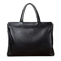 Leather men's briefcase large capacity 15.6-inch laptop business travel bag black
