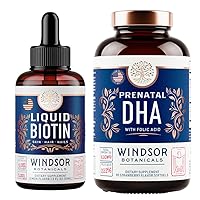 WINDSOR BOTANICALS Liquid Biotin with Collagen for Hair Growth and Prenatal Vitamins with DHA and Folic Acid - Female Health Support Bundle