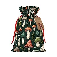 Augenstern Christmas Burlap Gift Bag With Drawstring Various-Mushrooms-Green Reusable Gift Wrapping Bag Xmas Holiday Party Favors Bag Medium
