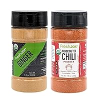 FreshJax Organic Ginger Root and Handcrafted Spicy Chili Powder Bundle | 2 Large Bottles | Non GMO, Gluten Free, Keto, Paleo, No Preservatives Seasonings and Spices
