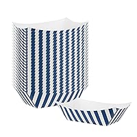 Restaurantware Bio Tek 6 Ounce Boat Paper Boats 400 Disposable #40 Food Trays - PE Lining Durable Blue And White Striped Paper Food Baskets For Concession Stands Picnics or Fairs