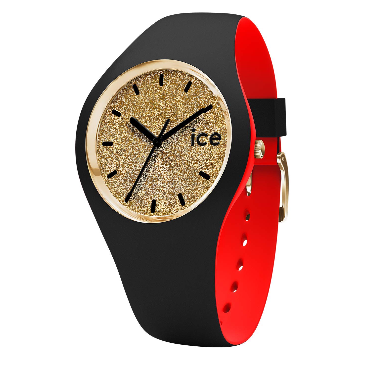 Ice-Watch - ICE loulou Gold Glitter - Schwarze DamenUhr mit Silikonarmband