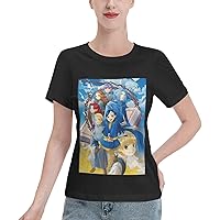 Ascendance of A Bookworm T-Shirt Cartoon Design Printed Female Shirts Novelty Style Short Sleeve Blouse Black