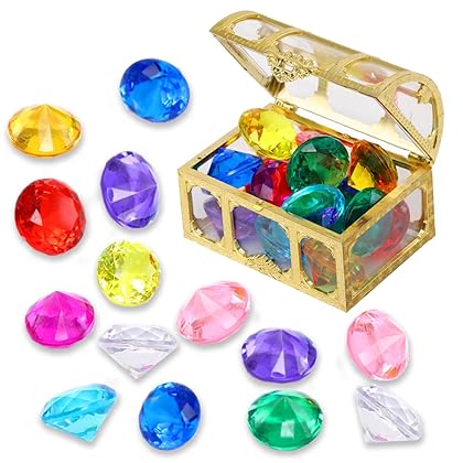 XIJUAN Diving gem Pool Toys Sand Toys,14 Color Diamond Treasure Chest Summer Swimming gems Pirate Diving Toy Set Underwater Swimming toyChildren's Game Gifts for Boys and Girls (Golden)