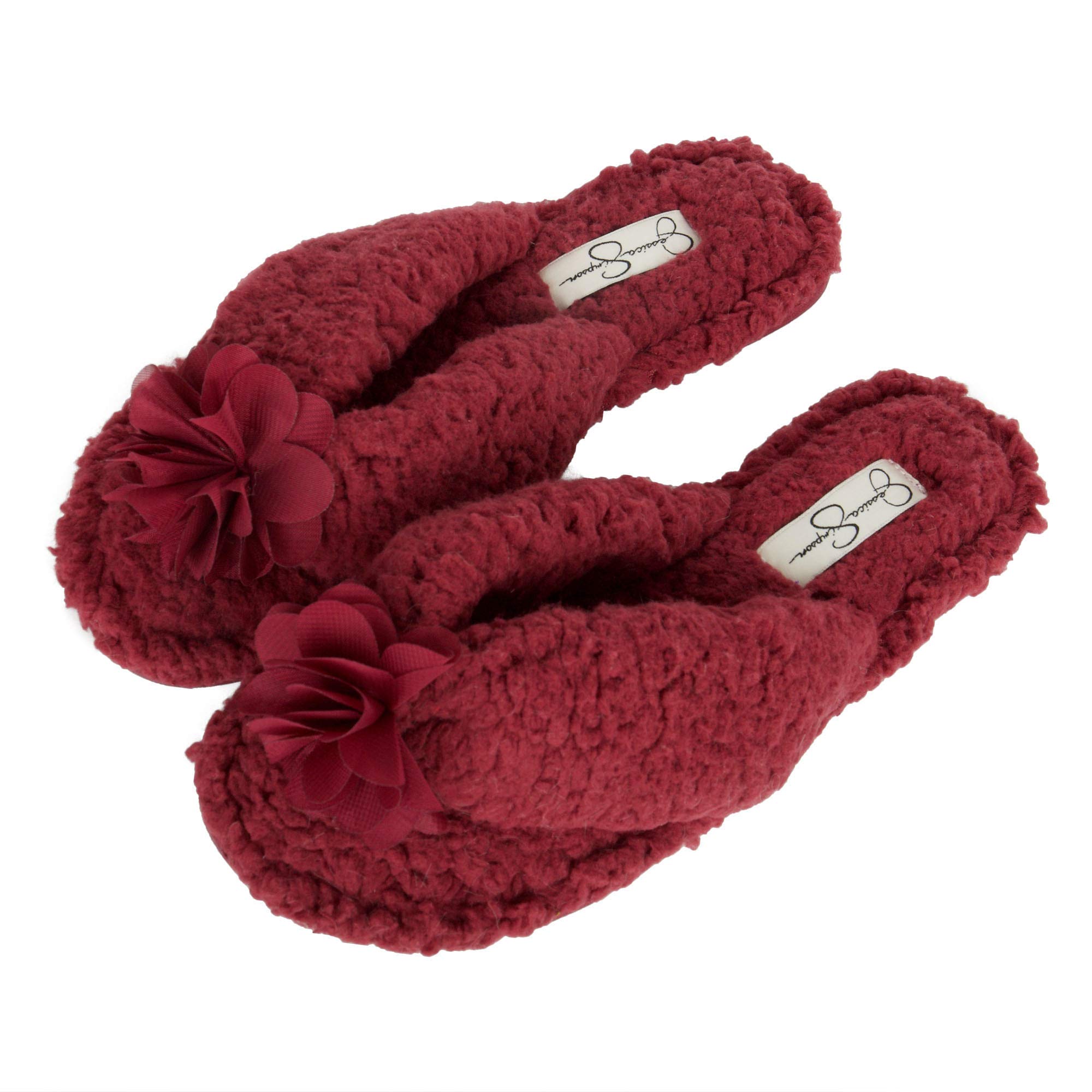 Jessica Simpson Women's Fluffy Plush Slide-On Sandal House Slippers with Memory Foam