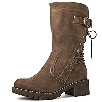 GLOBALWIN Women's Biker Boots Lace up Mid Calf Motorcycle Fashion Festival Boots Combat Riding Military Boots for Women
