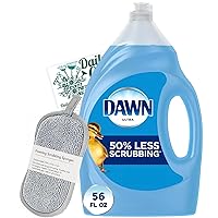 Dish Cleaning Bundle - Dawn Origianal Dishwashing Liquid Dish Soap 56 Oz - Reusable Double Sided Microfiber Sponge With Scrubber Clean Tip Card - Set
