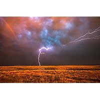 Storm Photography Print (Not Framed) Picture of Lightning Bolt Striking from Stormy Sky at Sunset in Oklahoma Thunderstorm Wall Art Nature Decor (16