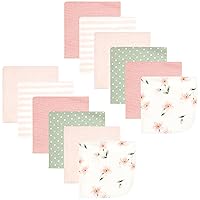 Hudson Baby Unisex Baby Flannel Cotton Washcloths, Pink Dainty Floral 12 Pack, One Size