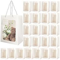 WOPPLXY 24 Pcs Gift Bag with Clear Window, 7.08 x 5.11 x 9.84 Inch White Kraft Paper Gift Bags with Transparent Window, Transparent Bouquet Gift Bags with Handle for Present, Festivals Party