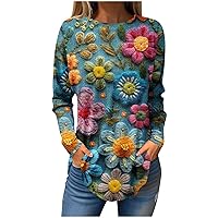 Women's Long Sleeve Tunic Tops with Leggings 3D Look Floral Graphic Flowy Shirts Casual Loose Fashion Tunics Blouse