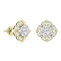 IGI Certified 14K Solid Gold Flower Halo Style Stud Earrings for Women with 2.65 ctw, Cushion (2.50 ct) & Round (0.15 ct) Lab Grown White Diamond