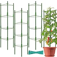 Halatool 4 Pack Tomato Cages for Garden,Up to 63in(5.2FT) Adjustable Tall Tomato Cage,Garden Stakes Tomato Trellis for Pots,Tomato Plant Support for Raised Garden Bed &Vegetables Flowers(Green)