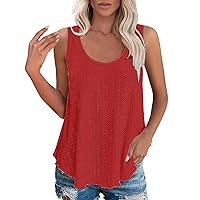 Tank Top for Women Loose Fit 2024 Casual Flowy Scoop Neck Trendy Sleeveless Summer Eyelet Embroidery Shirts