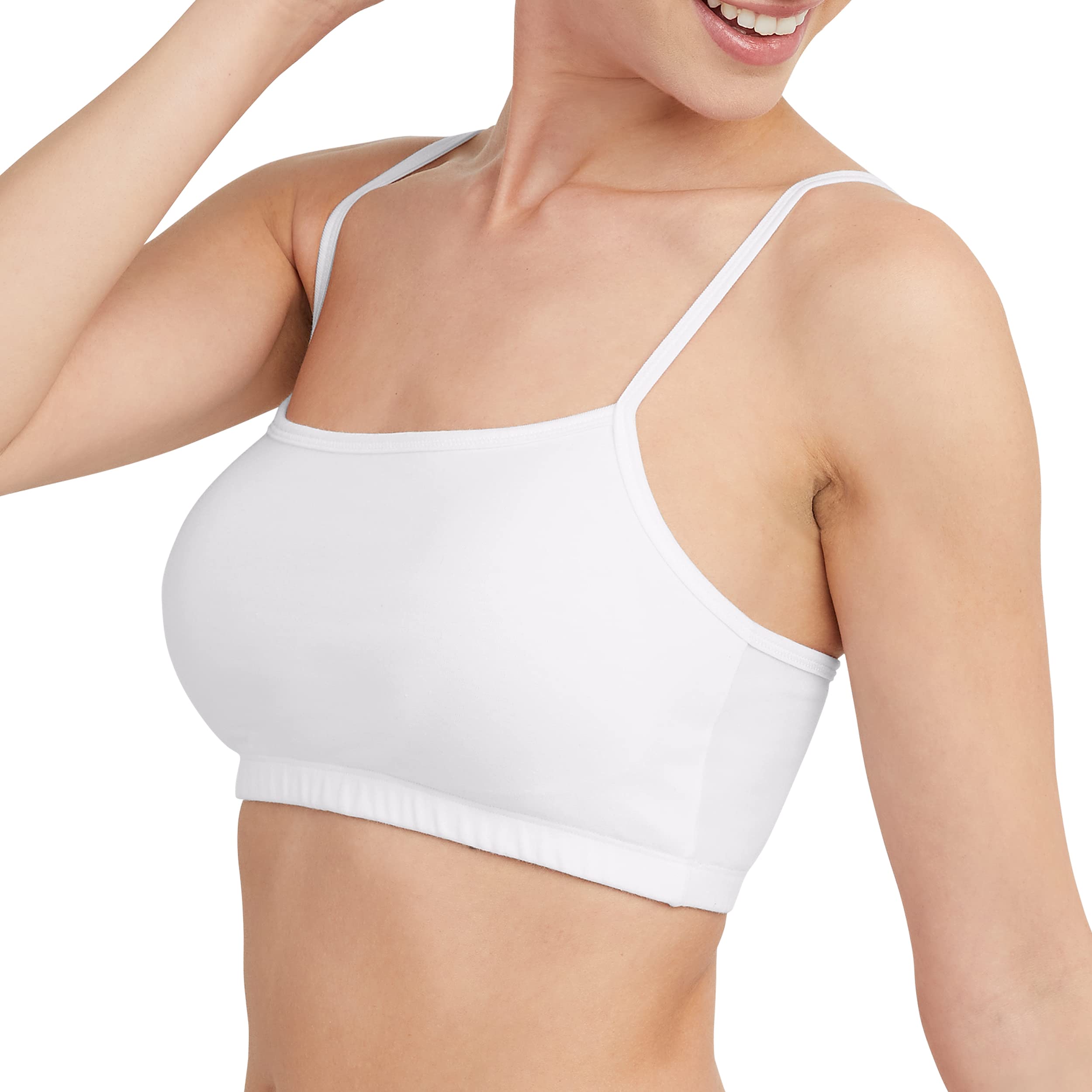 Hanes Women's Cotton String Cropped Bralette Pack, Breathable Pullover Bra Crop Top, 3-Pack