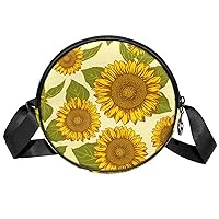 Big Sunflower Pattern Crossbody Bag for Women Teen Girls Round Canvas Shoulder Bag Purse Tote Handbag Bag