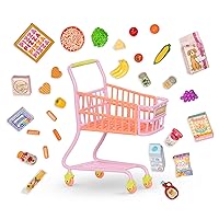 Glitter Girls – Shopping Cart Playset – Pink & Purple Rolling Grocery Cart – Play Food Pizza, Ice Cream, and Fruit – 14” Doll Accessories – Toys for Kids Ages 3 and Up