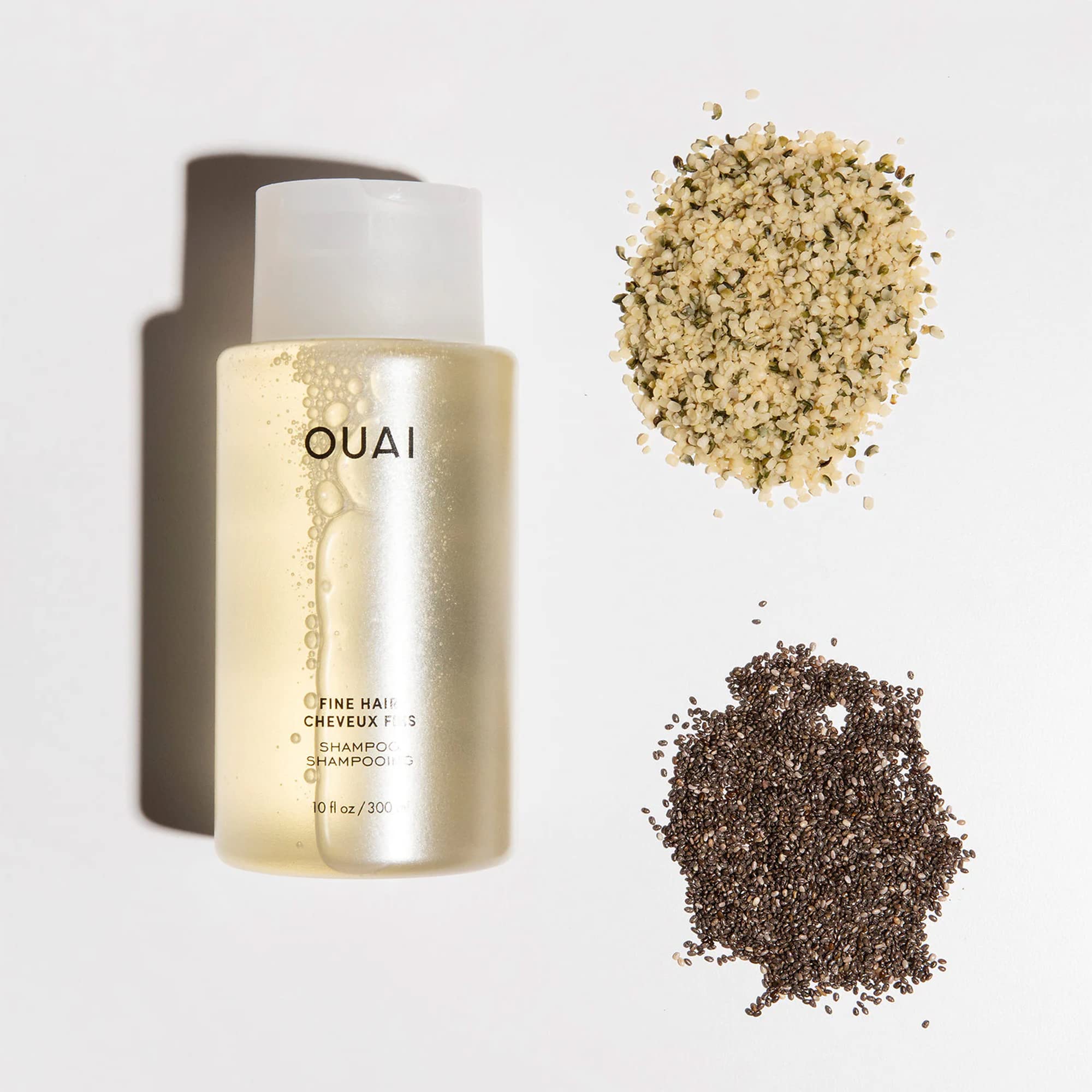 OUAI Fine Shampoo - Bring Fine Hair to the Next Level with Strengthening Keratin, Biotin & Chia Seed Oil - Delivers Clean, Bouncy & Voluminous Hair - Free of Parabens, Sulfates & Phthalates - 10 fl oz