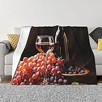 Red Wine Bottle Glass Grape Wooden Keg Print Flannel Ultra-Soft Blanket Light Weight Comfort Warm Throw Blanket for Home Bedroom Sofa Office 80