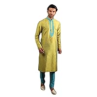 Indian Traditional Wear Tunic Kurta Pyjama Casual Ethnic Dress Set For Men