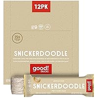 good! Snacks Vegan Protein Bars, Snickerdoodle Bar, Gluten-Free, Plant Based, Low Sugar, High Protein Meal Replacement Bar, Guilt-Free & Nutritious Healthy Snacks for Energy, 15g Protein, Kosher, Soy Free, Non Dairy, Non GMO, Vegetarian (12 Bars)