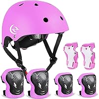 Kids Bike Helmet Set Skateboard Knee Pads - Kids Helmet Elbow Pads Wrist Guards Adjustable for 5~15yrs Girl Boy Kids Protective Gear Set for Sport Cycling Bike Roller Skating Scooter