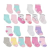 20 Pack Baby Boys & Girls Socks, Assorted Size Pack (0-12 Months & 12-24 Months), Non-Skid Grips, Non-Shrink