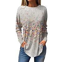 Women's Blouses Tee Shirts Fall Casual Long Sleeve Shirts Retro Printing Top Pullover Blouse, S-3XL