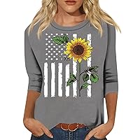 4th of July Shirt Funny Cute 3/4 Sleeve Tops for Women American Flag Shirt Patriotic Tshirt Graphic Tee Shirts