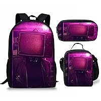 Skibidi Toilet Classic Backpack-3PCS Knapsack Set-Casual Bookbag Waterproof Backpack with Lunch Bag Small Bag