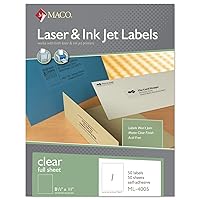 MACO Full Sheet Clear Matte Printable Labels - Laser/Ink Jet Compatible Craft Labels, 1 per Sheet, 8-1/2” x 11