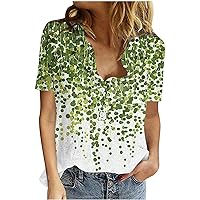 Women's T Shirts Casual Button V Neck Loose Fit Tops Comfy Cotton Linen Floral Print Blouse Shirts Tops