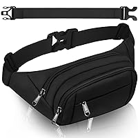 Large Fanny Pack for Women Men - Syican Waist bag with 3-Zipper Pockets, Gifts for Enjoy Sports Traveling Workout Casual Hands-Free crossbody bags Fits MAX 7.9'' iPad & 6.6'' Phone Black