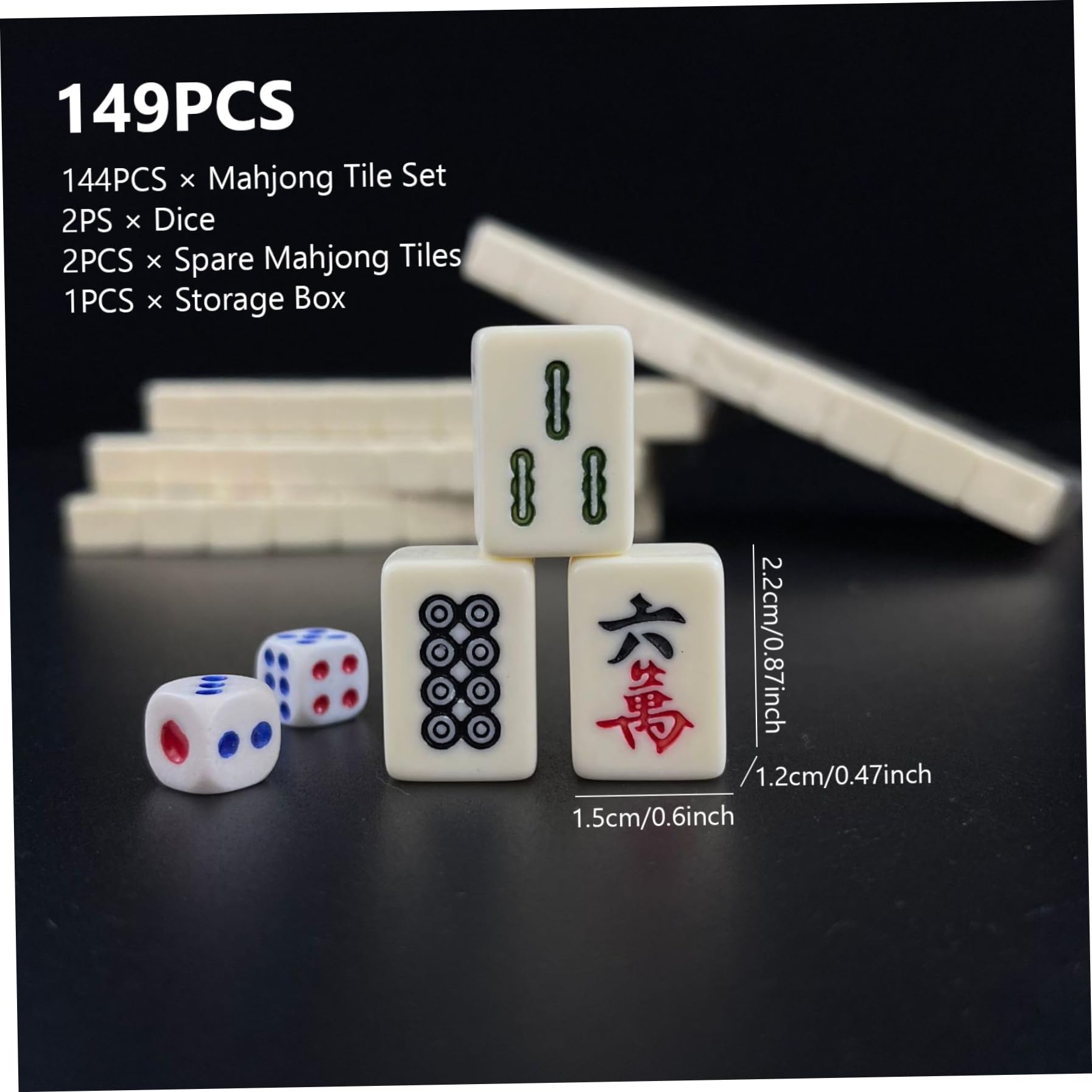 Viajemini Mahjong Set Travel Mahjong Traditional Mahjong Chinese Play with 144 PCS Mahjong Tiles 2 PCs Dicts for The Family Game of The Leisure Trip Party