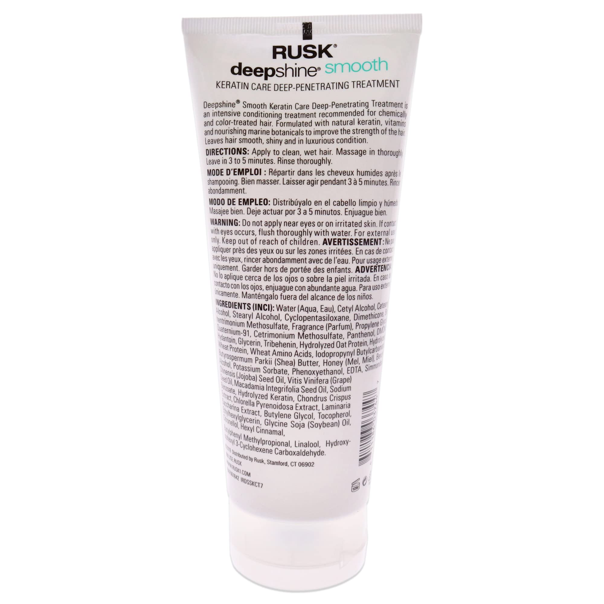 RUSK Deepshine Smooth Keratin Care Deep-Penetrating Treatment, 7 Oz, Sodium-Chloride-Free, Color-Safe, Deep Penetrating Restructuring Treatment, Delivers Surface-Smoothing Conditioning