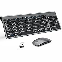 Wireless Keyboard and Mouse with Mouse Pad Ultra Slim Combo, MOOJAY 2.4G USB Quiet Compact Scissor Switch Keyboard Mice Set with Cover, 2 AA and 2 AAA Batteries, for Laptop/PC/Windows - Gray Black