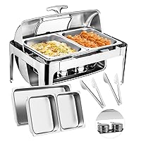 Roll Top Chafing Dish Buffet Set Warmers with Cover 2 Half-Size Chafing Server Dish 9Quart for Buffet Food Warmer Commercial Chafers Buffet for Parties Wedding