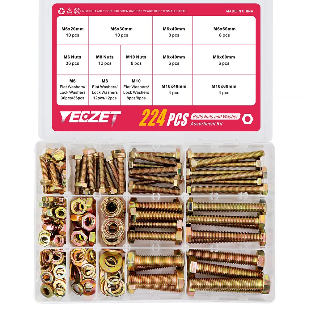 Mua YEEZET 224PCS Grade 8.8 M6 M8 M10 Heavy Duty Bolts and Nuts Assortment  Kit Includes Most Common Sizes trên Amazon Mỹ chính hãng 2023 Fado
