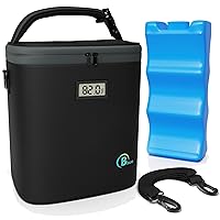 Breastmilk Cooler Travel Bag with Digital Thermometer - Breast Milk Baby Bottle Cooler Bag with Ice Pack, Fits 6 Large Bottles - Insulated Bottle Bag with Strap - Ideal for Nursing Mom, Daycare