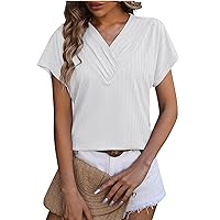 Women's Blouses Business Casual Fashion V-Neck Chain Short Sleeve T Shirt Solid Colour Top Cute Shirt Blouses