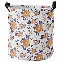 Orange Rose Flower Laundry Basket Hamper with Handles, Collapsible Laundry Basket Waterproof Cloth Laundry Hamper Easy Carry Storage Basket Watercolor Spring Blossom Floral Print 13.8x17 In