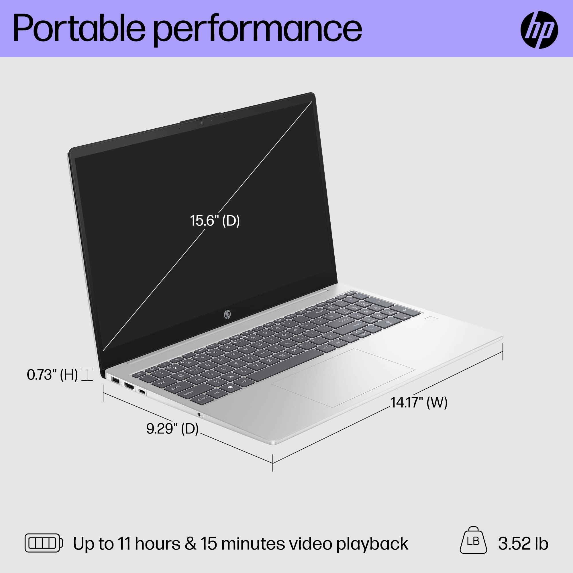 HP 15 Laptop, FHD Display, AMD Ryzen 3 7320U, 8 GB RAM, 256 GB SSD, AMD Radeon Graphics, Windows 11 Home in S Mode, 15-fc0010nr (2023), Silver