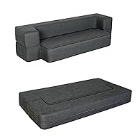 MAX WOTU 8 Inch Folding Bed Couch, Fold Out Memory Foam Futon Mattress Comfortable Sofa, Floor Couch Lounge for Compact Living Space Bedroom Guest, Queen Size, Dark Grey