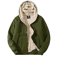 Flygo Men's Sherpa Hoodie Jacket Fleece Lined Zip Up Warm Hoodies Sweatshirt Winter Zipper Sweater Hooded Coat