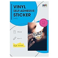 PPD 10 Sheets Inkjet Creative Media Matte Self Adhesive Vinyl Sticker Paper 8.5x11 PREMIUM Commercial Grade 4.7mil Thick Full Sheet Photo Quality Instant Dry Scratch and Tear Resistant (PPD-38-10)
