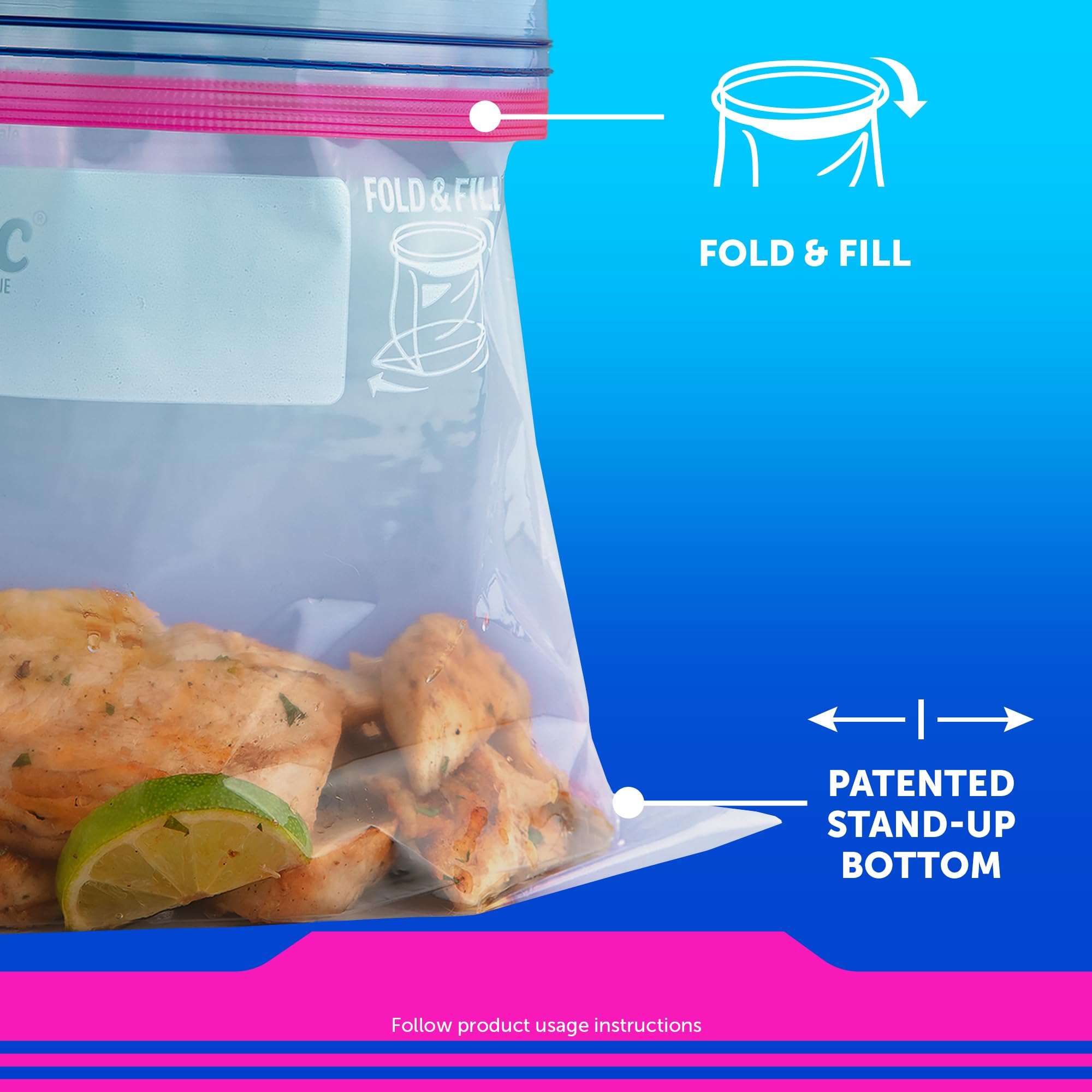 Ziploc Quart Food Storage Bags, New Stay Open Design with Stand-Up Bottom, Easy to Fill, 80 Count