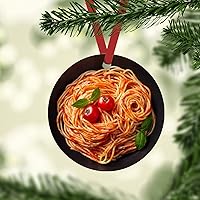Pasta Christmas Ornaments Pasta Spaghetti with Tomato Sauce Christmas Tree Hanging Ornaments Thanksgiving Decorations Xmas Food Ornaments Ceramic Round Ornament Holiday Home Decor