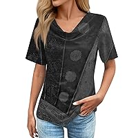 Womens Casual Short Sleeve Tops T Shirts 2024 Fashion Summer Vintage Floral Print Loose Fit Blouse