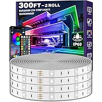 300ft Outdoor LED Strip Lights Waterproof With self-adhesive back,IP68 Outside Led Lights Strips Waterproof with Bluetooth App Remote,Music Sync RGB Exterior Led Rope Lights for Balcony,Deck,Roof,Pool